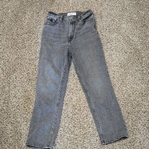 Washed Black Denim Jeans-Ankle Straight Ultra High Rise